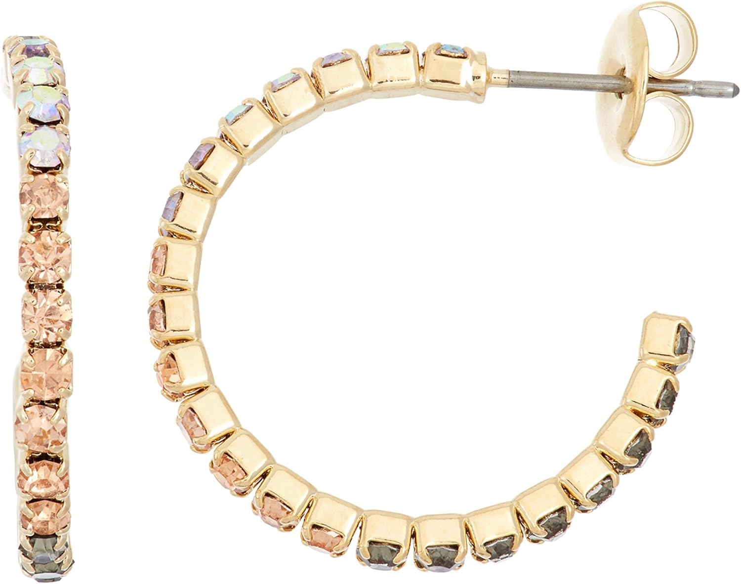 14K Gold Plated JHoop Earrings with Gradient Color Crystals, 20mm