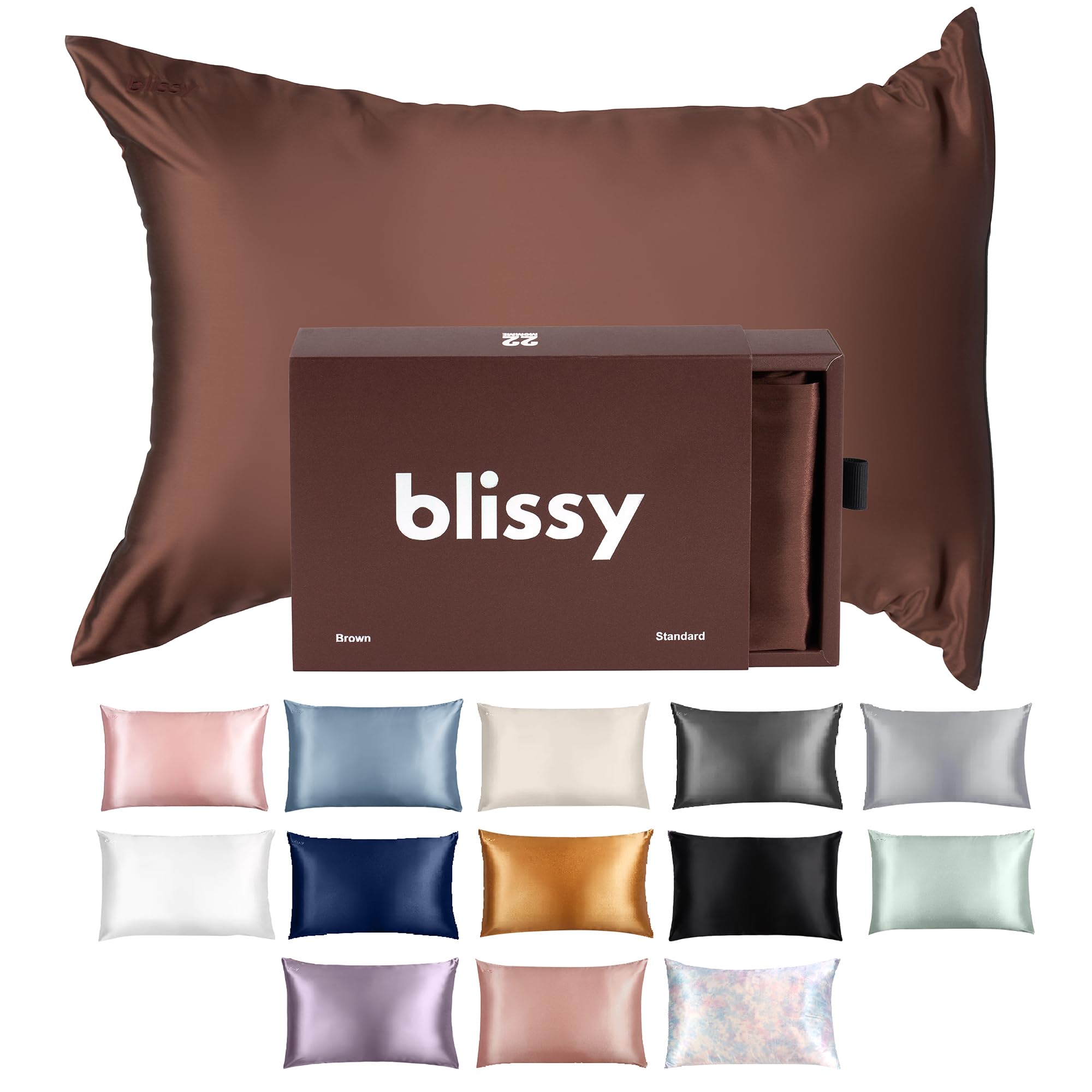 Blissy Silk Pillowcase - 100% Pure Mulberry Silk - 22 Momme 6A High-Grade Fibers - Silk Pillow Cover for Hair & Skin - Regular, Queen & King (Chocolate, Standard) Image