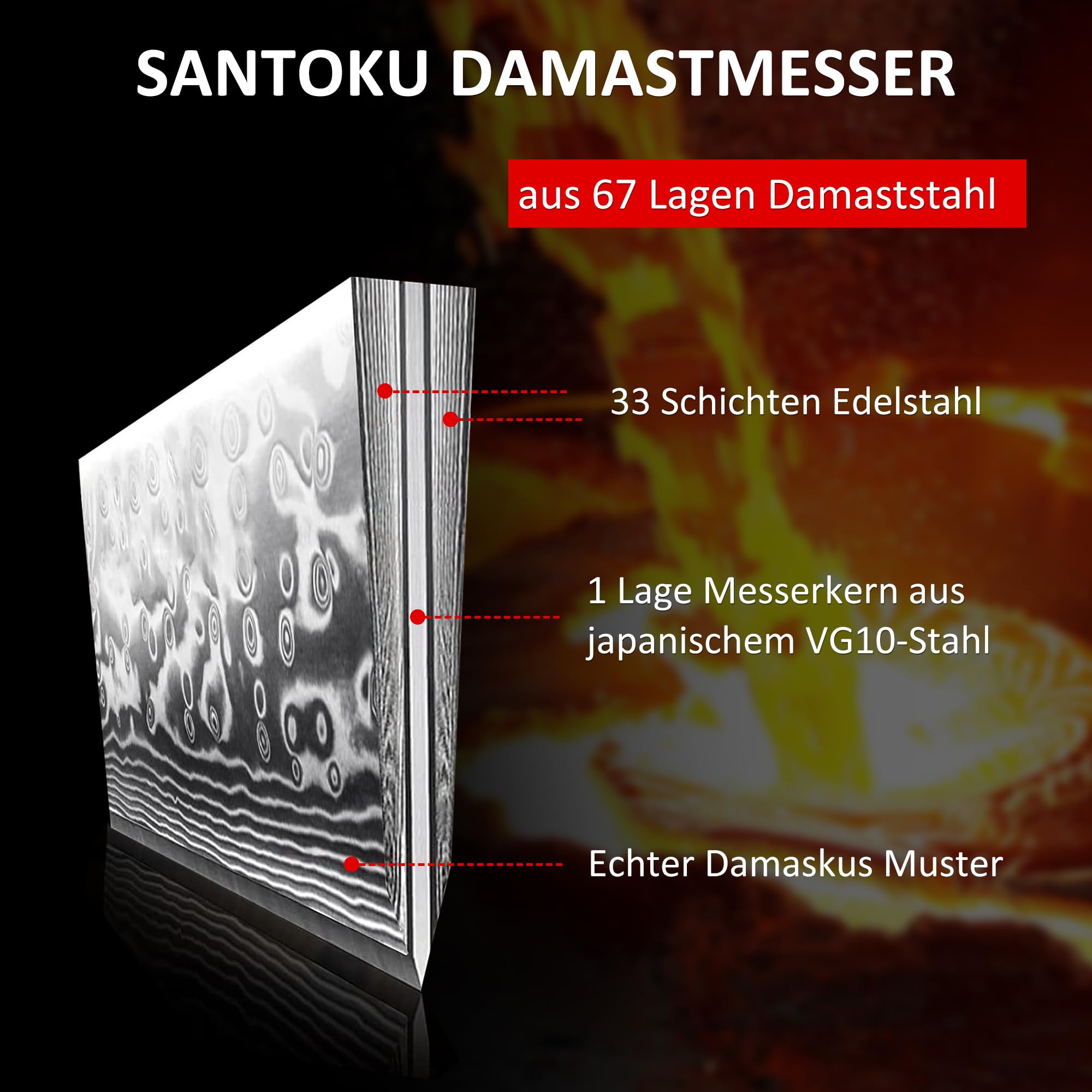 PAUDIN Santokumesser Damastmesser 17 cm, Ultra Scharfes Kochmesser aus 67 Lagen Damaststahl mit japanischem VG10- Kern, Profi Küchenmesser mit ergonomischem G10-Griff 3