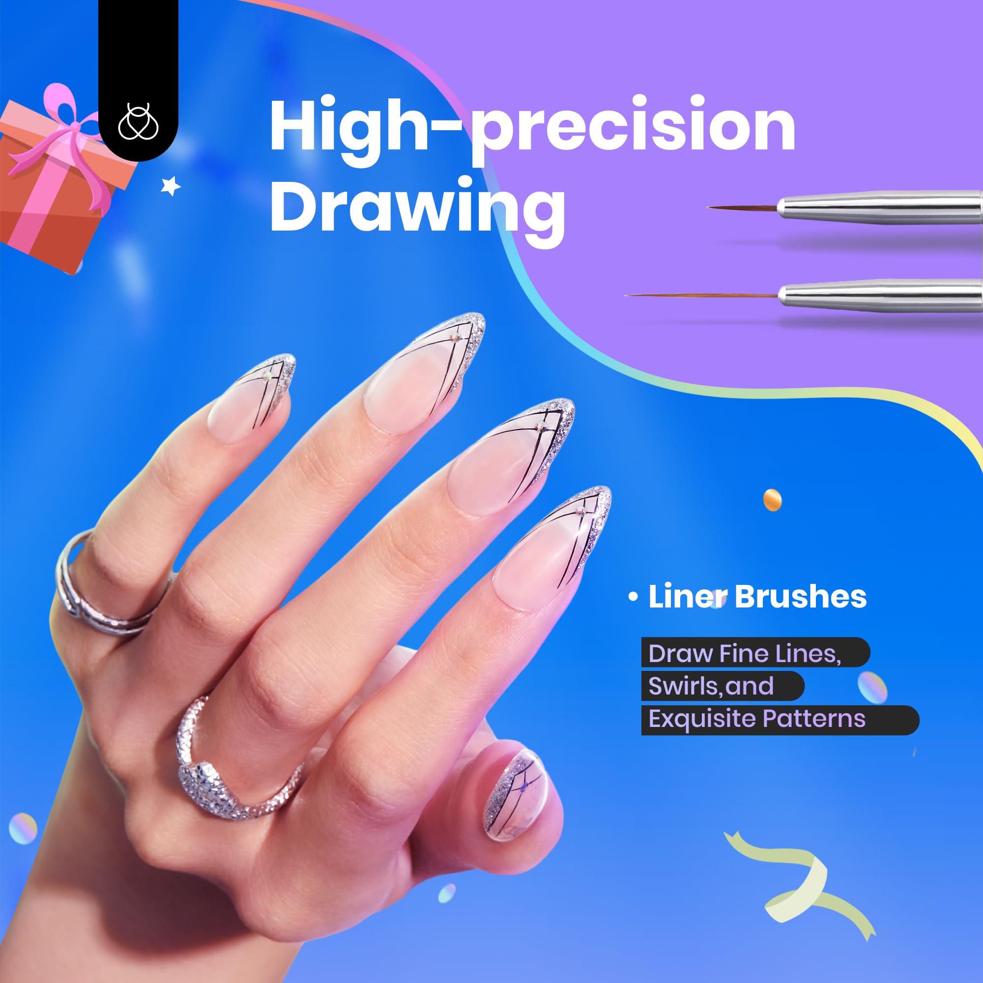 Beetles Gel Polish Nail Art Brushes, 6 Pcs Fingernail Art Design Pens, Wood Alloy Handle, Dotting Pen Clean Up Liner French Nail Brush Set, DIY Manicure Tools Gift for Women