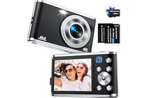 YOODEE Digital Camera FHD 4K Vlogging Camera with Autofocus Dual Lens 48MP 16X Digital Zoom 2.8" IPS Screen Compact Travel Video Camera for Teens Adult Beginner,32GB Card,2 Batteries,Black