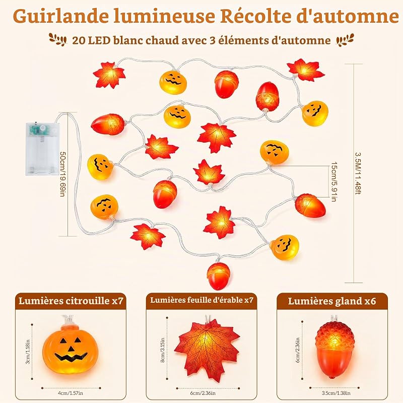 Guirlande Lumineuse Automne, 3m 20LED, Minuterie, Piles — photo 2 sur 8