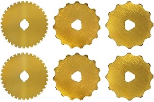 6pcs 45mm/1.77in Rotary Cutter Blades, SKS7 Titanium Plating Crochet Edge Skip Fabric Replacement Blades Supplies for Olfa Ma