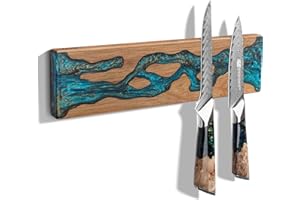 FINDKING Magnetic Knife Strip for Wall, Solid Acacia Wood with Mineral Blue Resin Inlay, Wall-Mounted Knife Holder with Stron