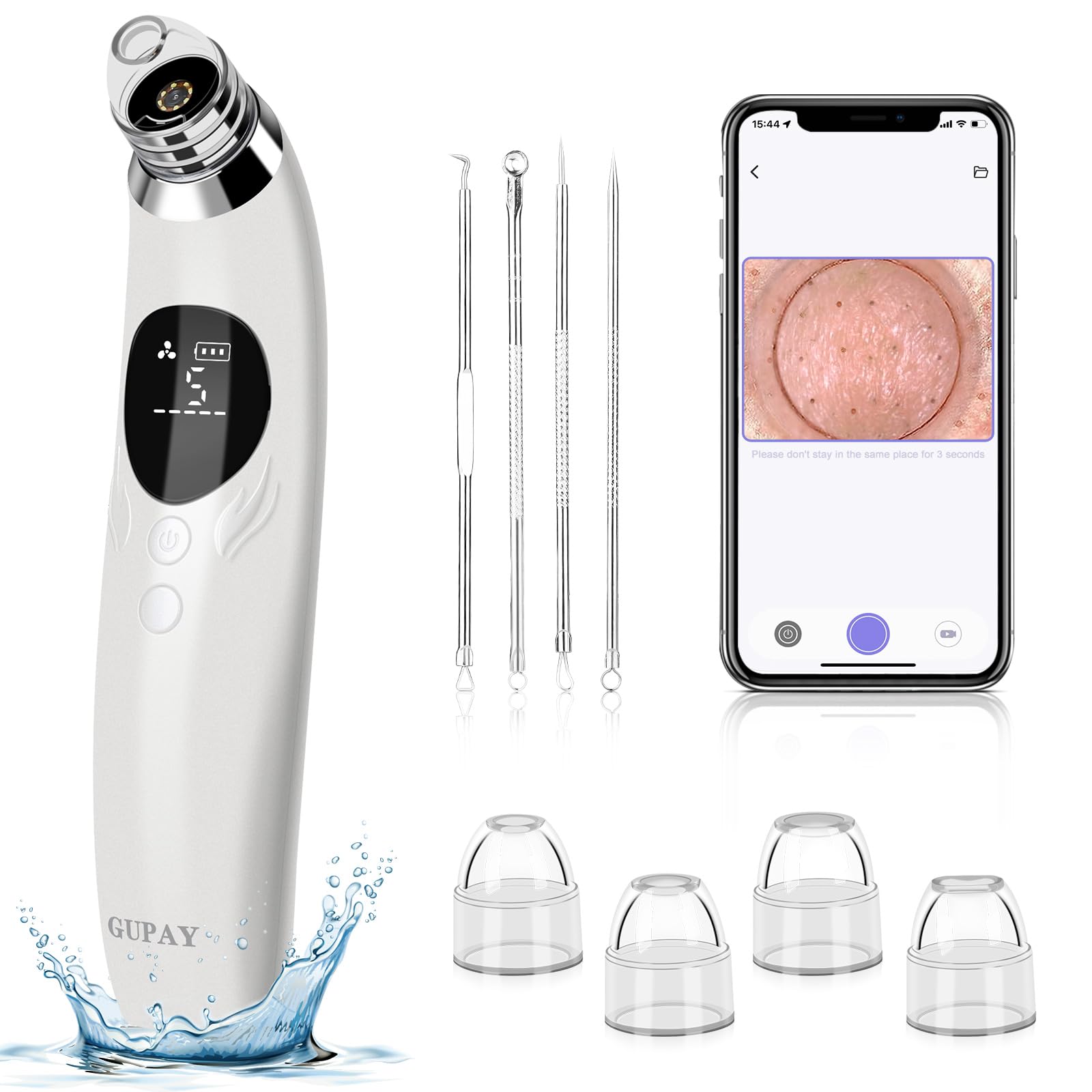 GUPAY Blackhead Remover Vacuum, Pore Vacuum with 1080p HD Camera Visible Facial Pore Cleanser with 4 Suction Heads, 5 Suction Power for Pimple Acne Whitehead Deep Cleansing Remover Tool