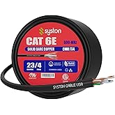 Syston Cat 6E Ethernet Cable Bulk Black 100FT, 23 AWG Solid Copper UTP, CMR | 600 MHz Cat6 Network Cable Raw for PoE/IP Cameras/Routers, ETL Listed, Indoor/Outdoor, Sunlight Resistant, CL2R Riser-Rated