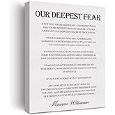 Inspirational Quote Canvas Wall Art Motivational Our Deepest Fear by Marianne Williamson Quote Canvas Print Positive Wall Decor Framed Gift 12x15 Ready to Hang