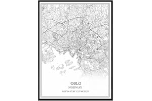 TANOKCRS Oslo Norway Map Wall Art Canvas Print Poster Artwork Unframed Modern Black and White Map Souvenir Gift Home Decor