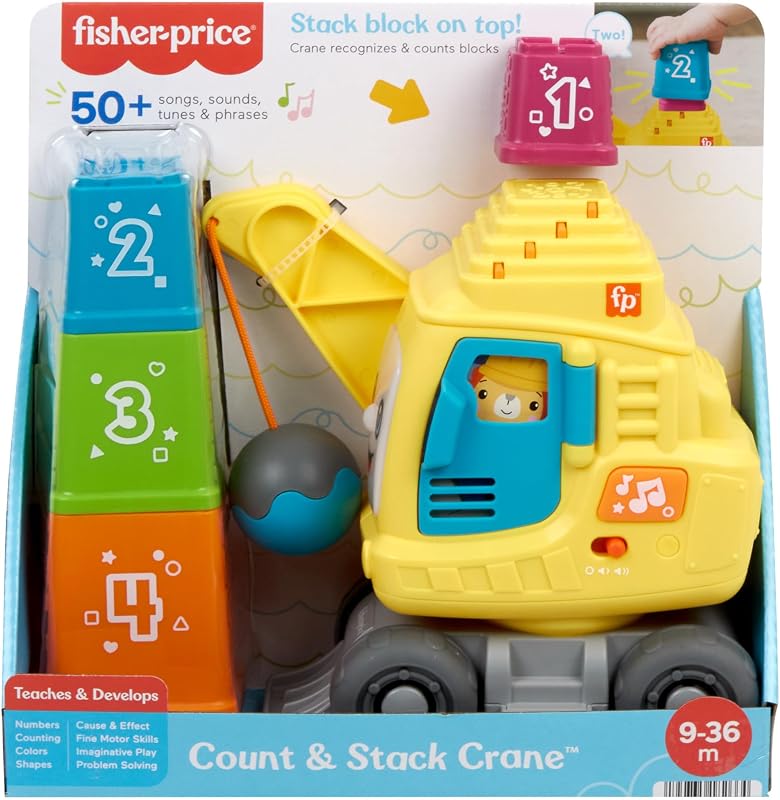 Baufahrzeugspielzeug - Geräuschen und Sätzen, fördert Zahlen, Farben und Formen, mit Kran, Globus-Taste und Musik, für Kinder von 9 Monaten, Englisch; Französisch; Deutsch Version HXF48