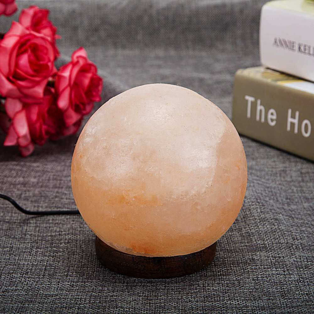 Niubity Himalayan Pink Natural Salt Lamp,USB Wooden Base Himalayan Crystal Rock Salt Lamp Air Purifier Night Light (Ball)