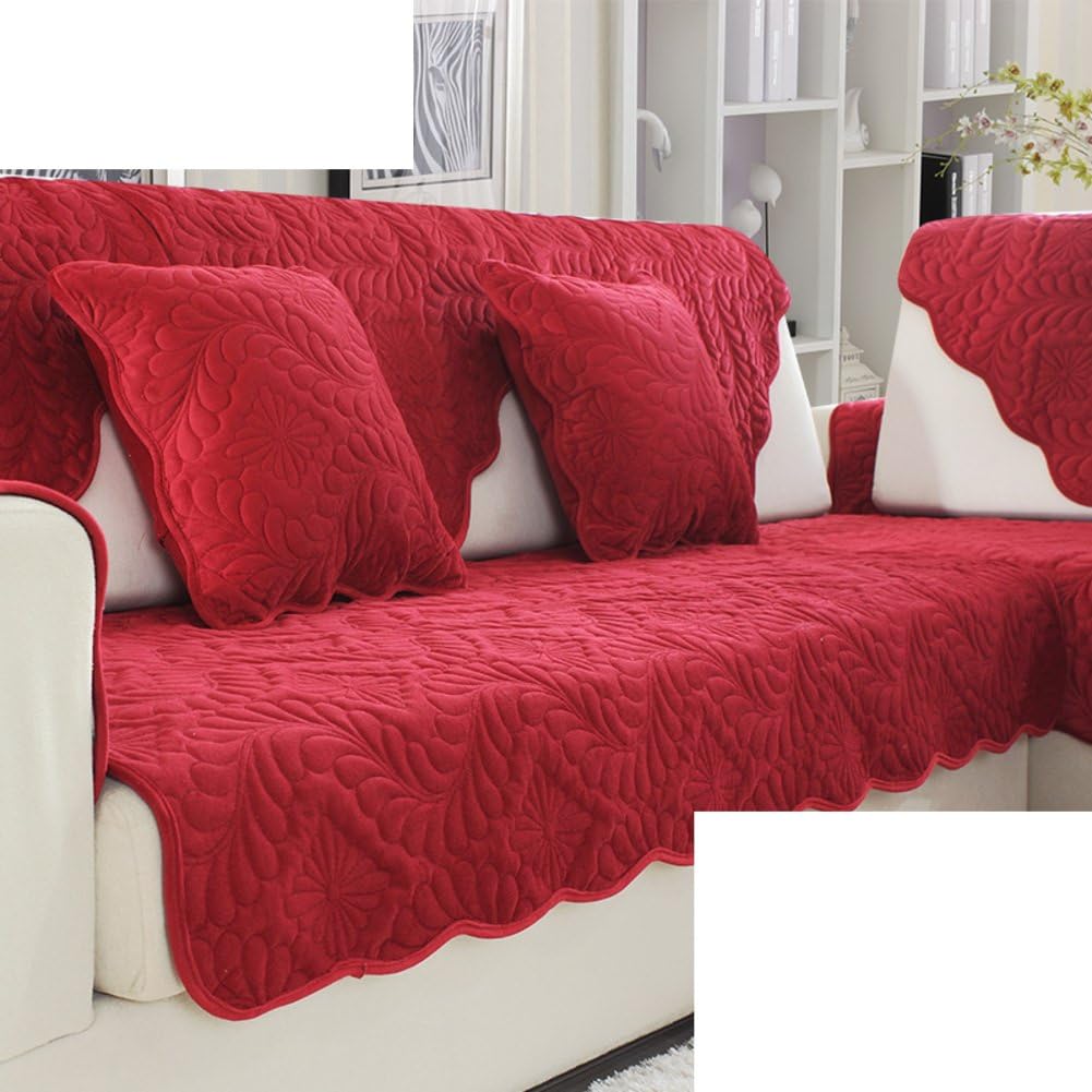 HDVHXVHJWCXHXF Couch Cushions Fabric/Simple Modern,European Style,Four Seasons Slip Sandy Hair/Sofa Towel Cover/Plush Red,Solid Wood Seat Cushion-A 70x145cm(28x57inch)
