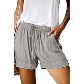 SESERAGI Womens Cotton Linen Shorts Soft Elastic Waist Summer Casual Short Pants