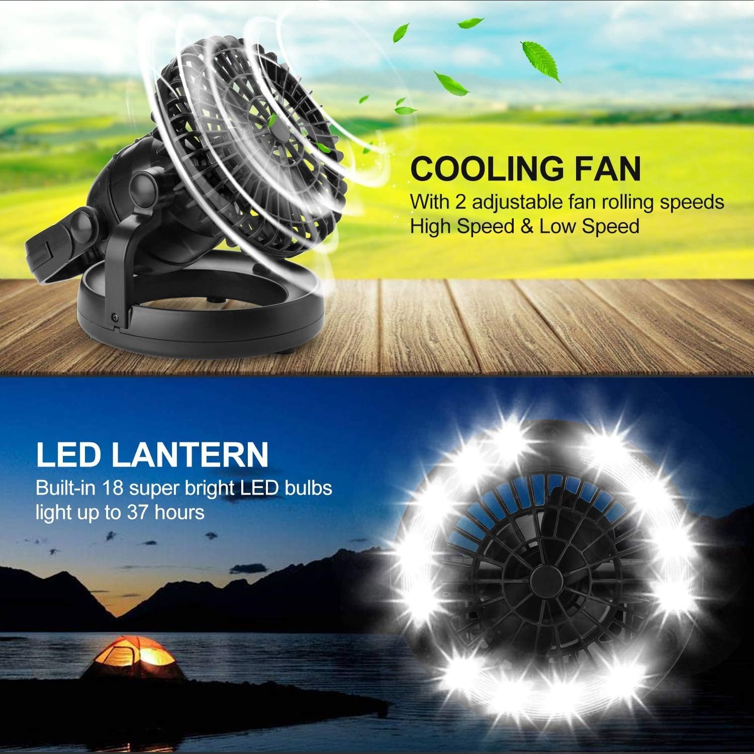 Odoland Portable LED Camping Lantern with Ceiling Fan - Hurricane Emergency Survival Kit: Sports & Outdoors
