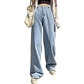 Xineicy Women's Baggy Boyfriend Jeans High Waist Distressed Denim Pants Wide Leg Straight Trousers Streetwear Pants