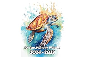 Watercolor Sea Turtle 10 Year Monthly Planner 2024-2033: Large 120 Month Calendar | Gift For People Who Love The Ocean, Marine Sea Life Lovers | For ... Office, Work | 8.5 x 11 Inches | 241 Pages