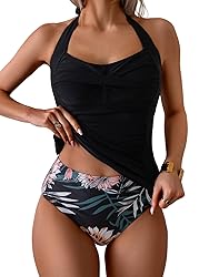 Eomenie Womens Halter Tankini Bathing Suit Ruched