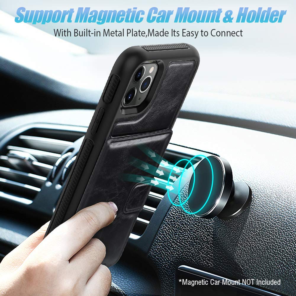 Timecity Apple iPhone 11 Pro Max Case,Triple-Camera System 6.5-Inch Phone Wallet Case. Full-Body Heavy Duty Leather Cover with Card Holder/Kickstand Case for iPhone 11 Pro Max 2019 Release- Black