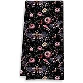 Fuasei Pink and Purple Witchy Kitchen Towels, Boho Retro Butterfly Floral Hand Towels for Bathroom Decor, Rustic Cottagecore Moth Flower Dish Towel Tea Towel for Kitchen Decor, 16x24 Inch