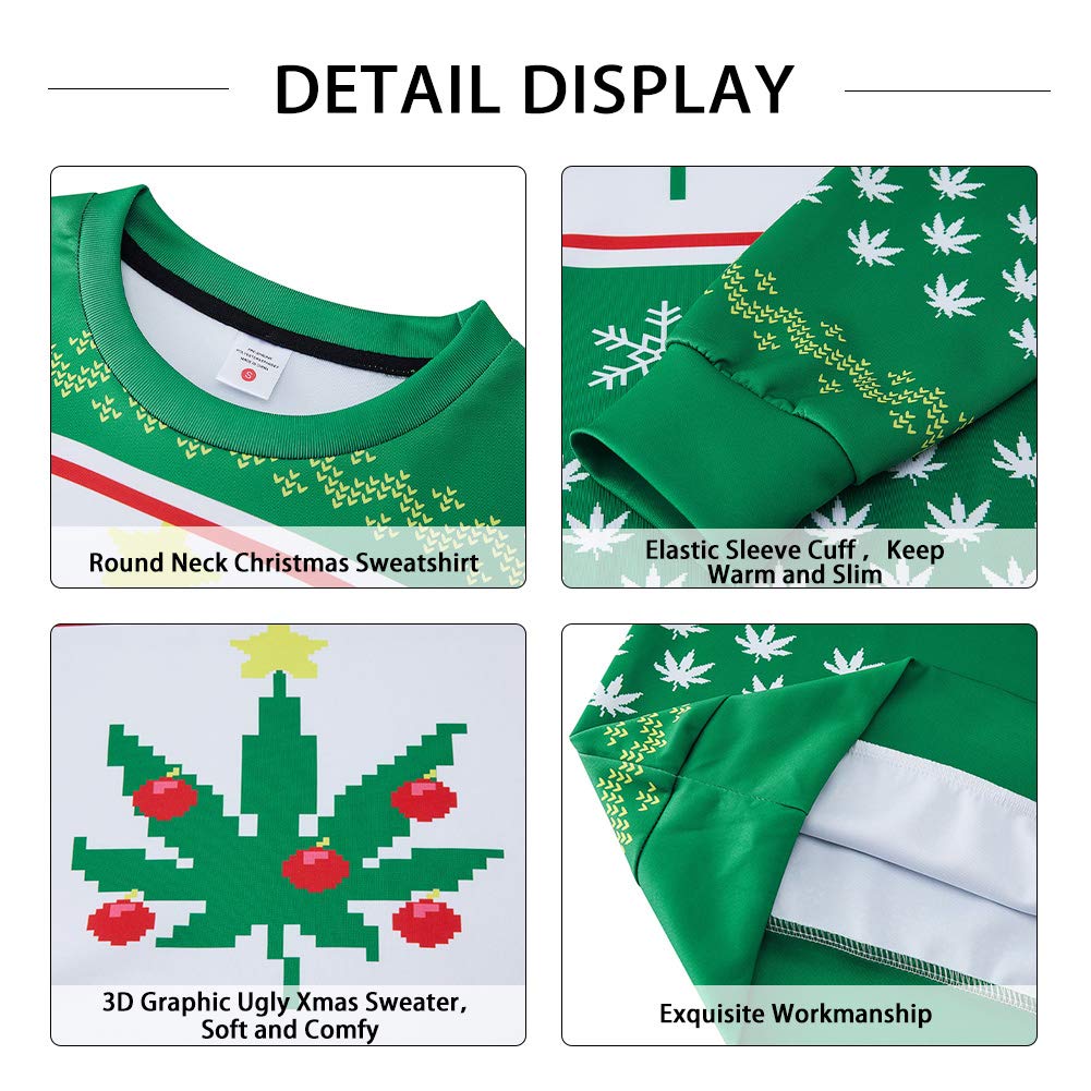 Boys Girls Major Ugly Sweater Spring Fall Winter 3D Element Sweatshirts Xmas Green Red Leaves Deer Christmas Jumper Floral Casual Top for Men Womens Daily Office Work Dating Sports Clothes Size L