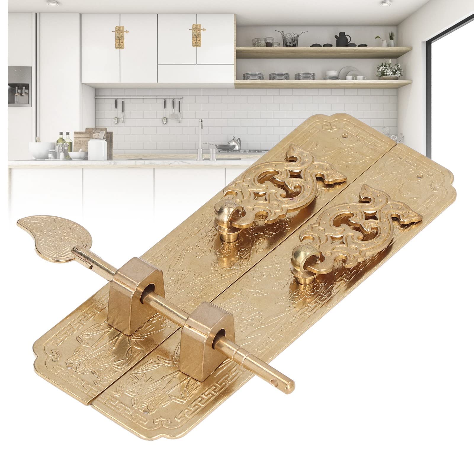 Cabinet Faceplate Hardware Set Brass Material Elegant Retro Door Handle Botanical Pattern Decorative Chinese Style Antique Cabinet Handles Furniture for Dressers Doors