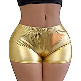 Metallic Dance Shorts for Women - Disco Nightclub Yoga Short High Waist Booty Shorts Dance Festival Shiny Rave Bottoms