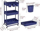 JIUYOTREE 3-Tier Rolling Storage Cart with Lockable Wheels Blue view 2