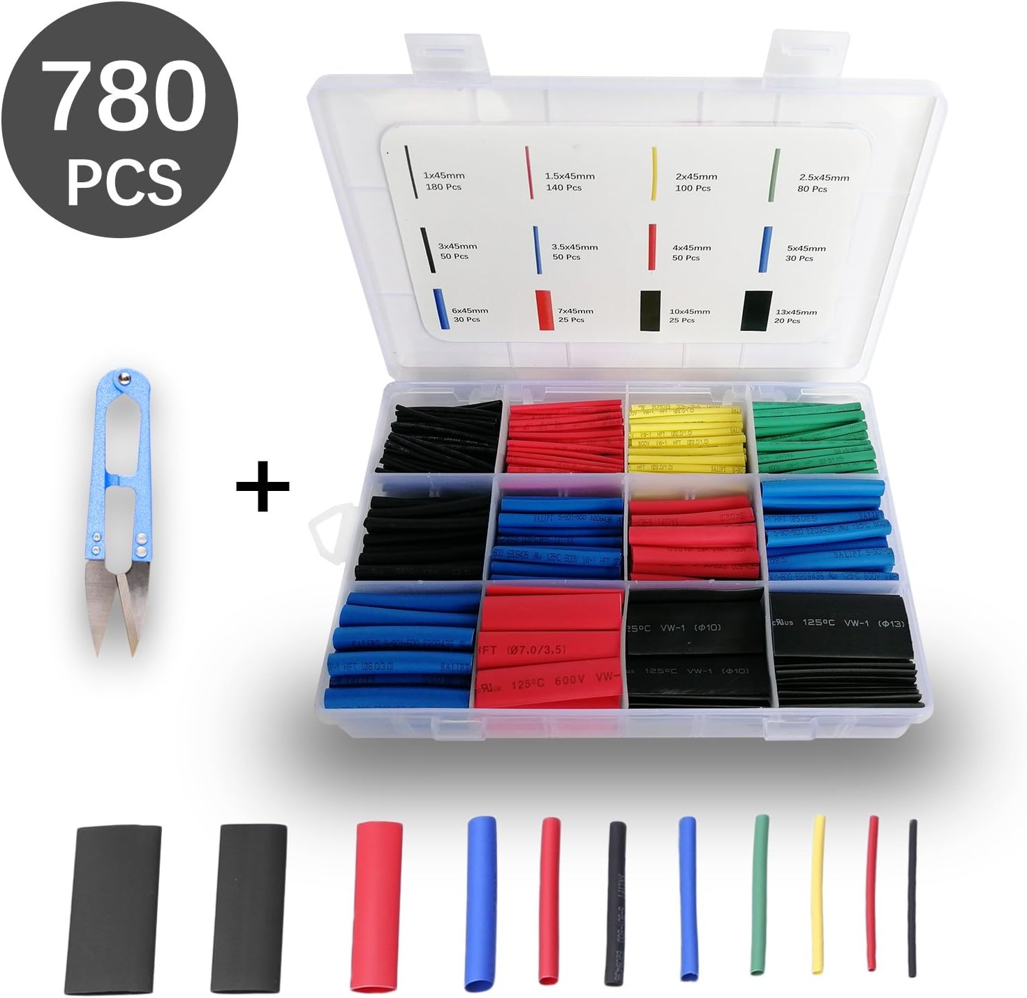 Heat Shrink Tubing, Aribest 561 Pcs Electric Insulation Tube Heat Shrink Wrap Cable Sleeve Kit Set in a clear box 5 colors 12 sizes & 1 scissors