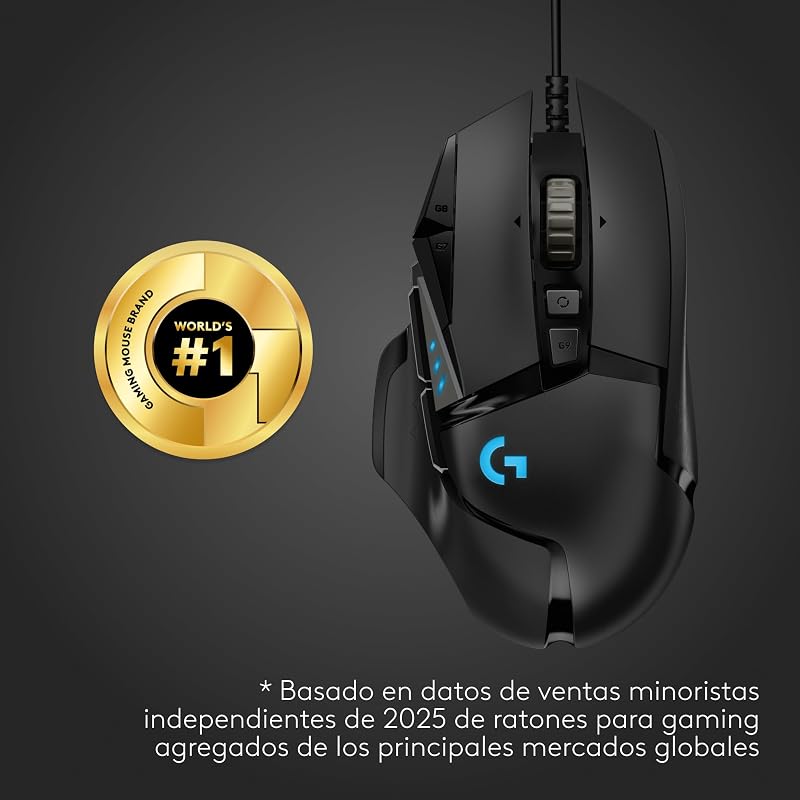 Logitech g502 hero, mouse para jogos com fio de alto desempenho, captura hero 25k, 25.600 dpi, rgb, peso personalizável, 11 botões programáveis, memória integrada, pc/mac - preto