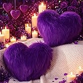 Maitys 2 Pcs Heart Shaped Pillows 12 x 16 Inch Faux Fur Throw Fluffy Cute Soft Throw Pillows Decorative with Insert for Valentine Anniversary Bedroom Living Room Sofa Couch (Violet)