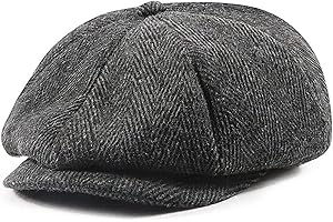 Mens Flat Cap Wool Newsboy Peaky Beret Hat Classic Herringbon Gatsby Baker Boy Cap Cabbie Grandad Hat