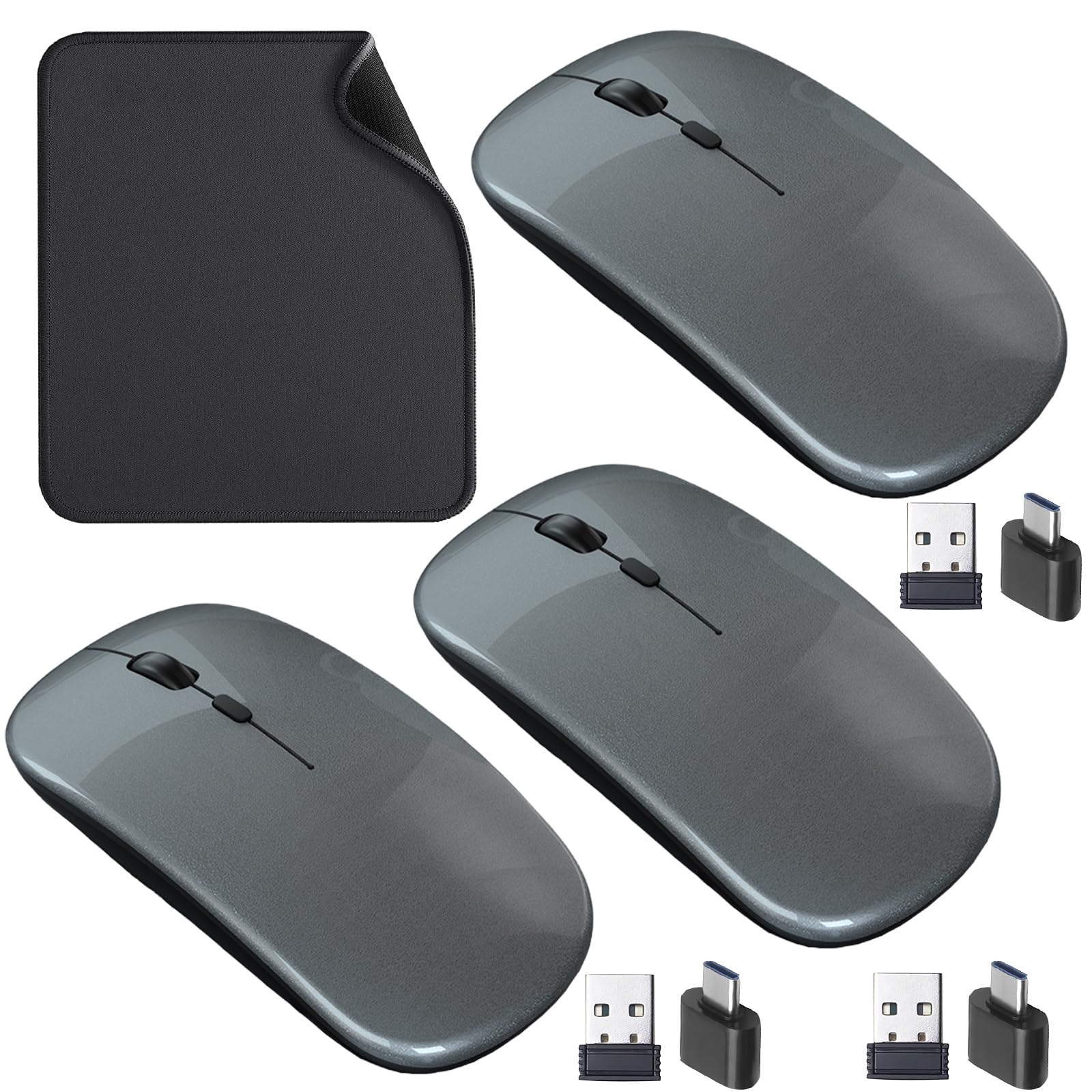 Photo 1 of Wireless Mouse,3 Silent Mouse and 1 Mice Pad Combo,Portable Mobile Optical Office Mice, 2.4 GHz with USB Mini Receiver,3 Adjustable DPI for Notebook, PC, Laptop, Computer, Desktop- 3 Grey
