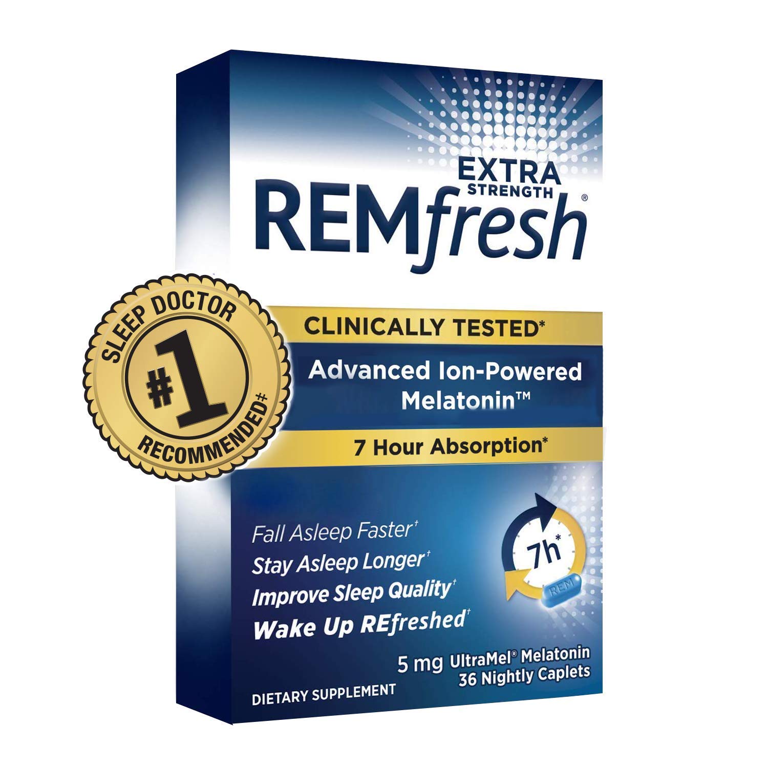 REMfresh Extra Strength 5mg Melatonin Sleep Aid Supplement 36 Caplet