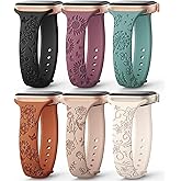 AMSKY 6 Pack Slim Floral Engraved Bands Compatible with Apple Watch Band 40mm 41mm 42mm 38mm 44mm 45mm 46mm 49mm for Women,Cute Silicone Sport Strap for iWatch Series 11 10 Ultra 9 8 7 6 5 4 3 2 1 SE