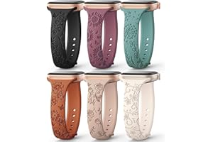 AMSKY 6 Pack Slim Floral Engraved Bands Compatible with Apple Watch Band 40mm 41mm 42mm 38mm 44mm 45mm 46mm 49mm for Women,Cute Silicone Sport Strap for iWatch Series 10 Ultra 9 8 7 6 5 4 3 2 1 SE