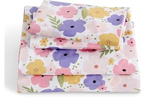 LONAVA Twin Sheet Set Kids - 3 Pieces Soft Microfiber Cartoon Style Bedsheets for Boys Girls Teens, Oeko TEX, Breathable Deep Pocket Sheets, (Flower)