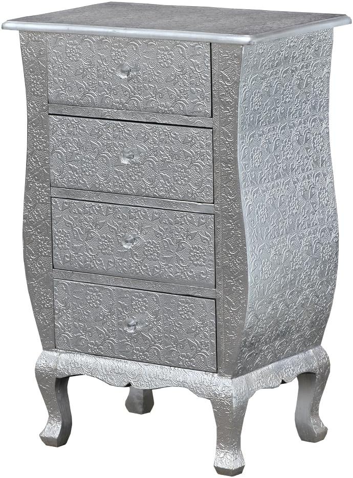 Chaandhi Kar Silver Embossed 4 Drawer Bedside Cabinet Amazon Co