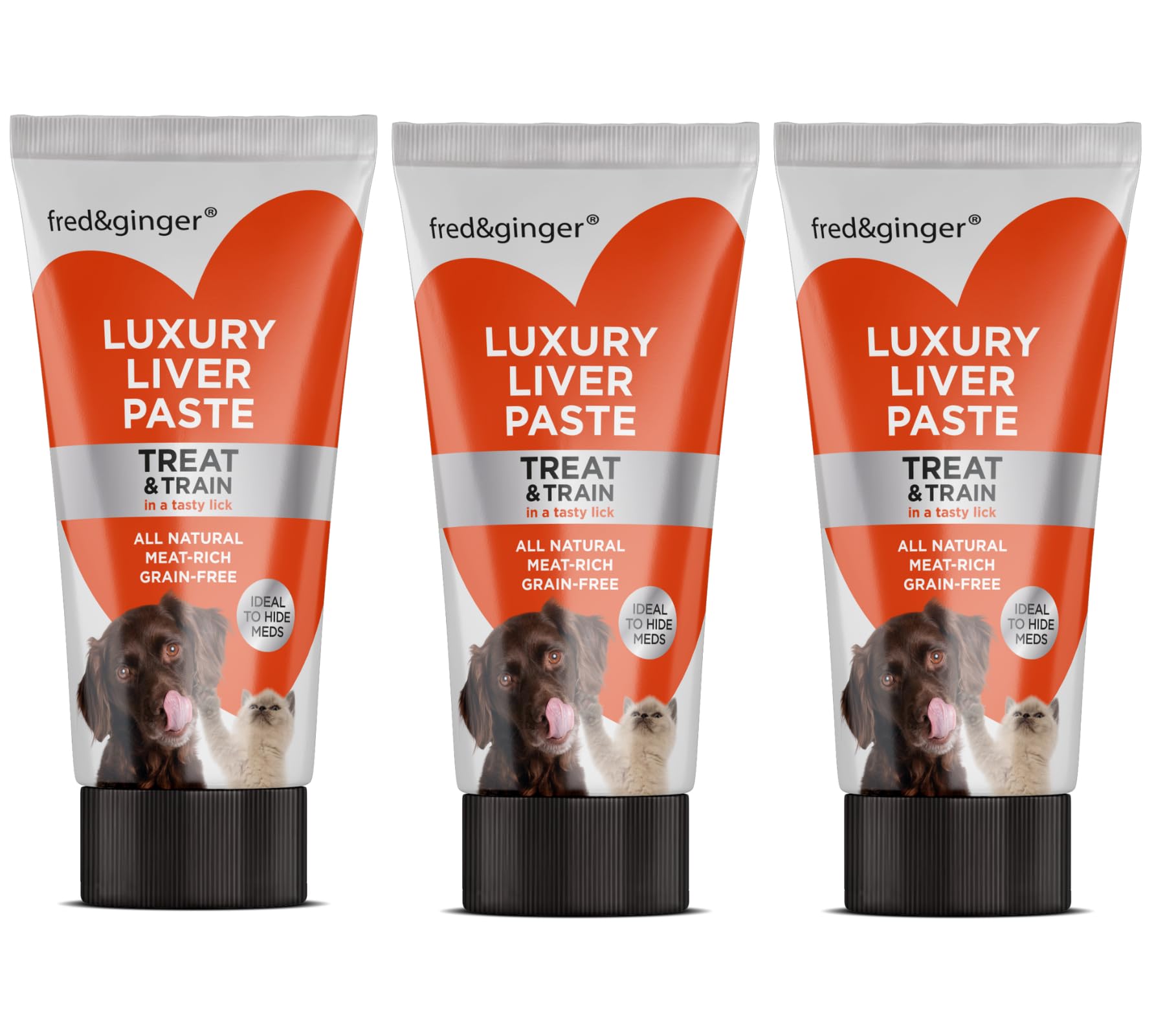 Fred & Ginger Liver Paste Tubes for Dogs and Cats 75g [Pack of 3] Grain Free, Hypoallergenic Luxury Liver Pate Ideal Training Aid, Medication Administering