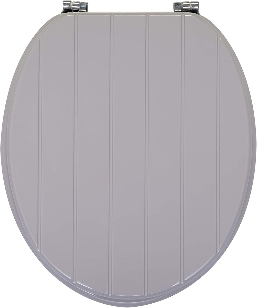 AQUALONA Light Grey MDF Moulded Wood Toilet Seat, Tongue Groove Design