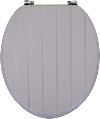 AQUALONA Light Grey MDF Moulded Wood Toilet Seat, Tongue Groove Design