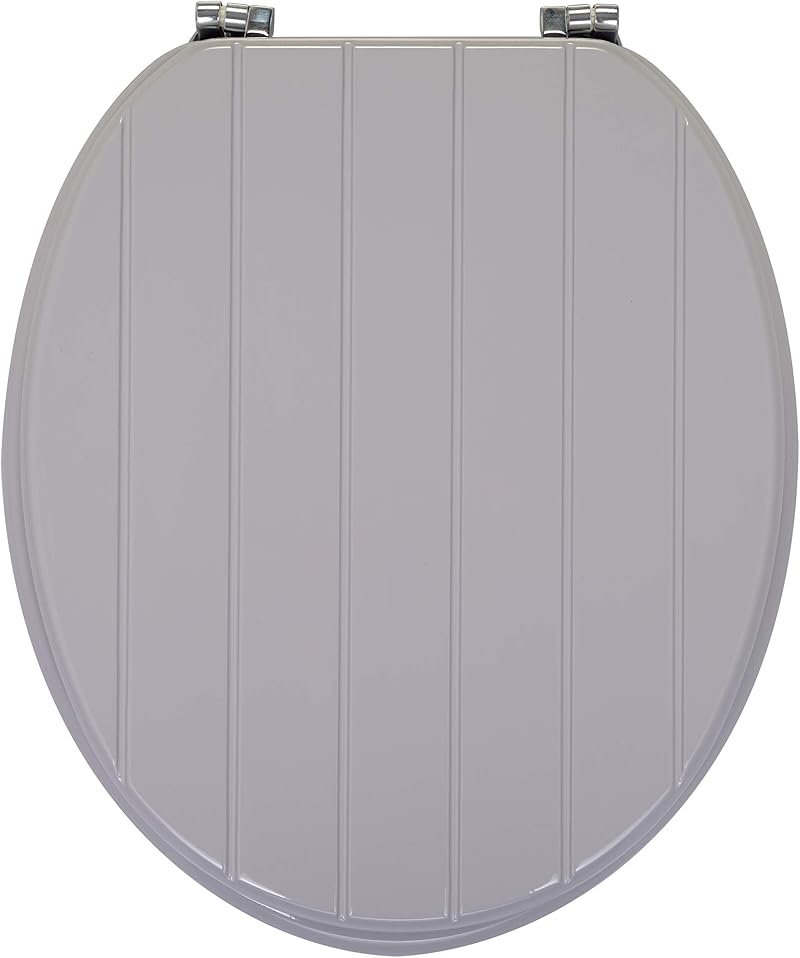 AQUALONA Light Grey MDF Moulded Wood Toilet Seat, Tongue Groove Design