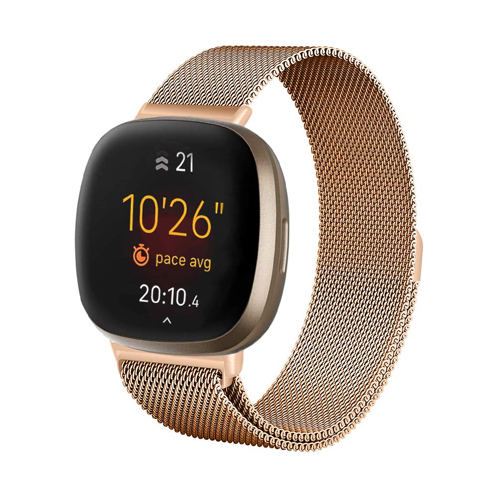 Moydolo Compatible Fitbit Versa 3/4 Bands, Stainless Steel Metal Replacement Mesh Straps for Fitbit Sense 2/1 Bands, Adjustable Magnetic Lock Loop for Versa 4 3 Sense 2 1 Straps