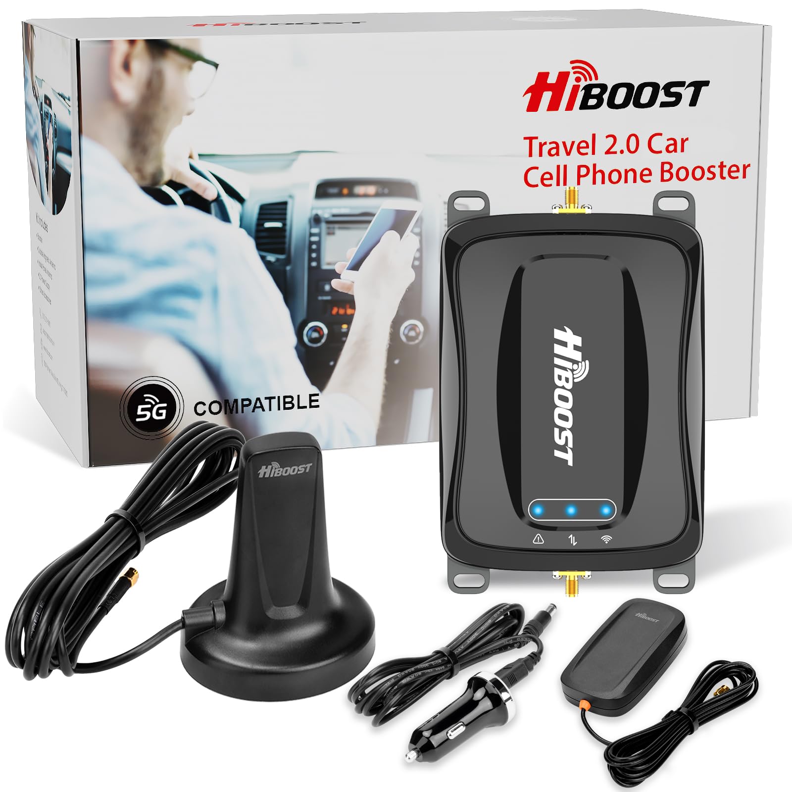 HiBoost Vehicle Cell Phone Signal Booster| 5G 4G LTE | Boosts for All U.S. Carriers Verizon AT&T T-Mobile US Cellular | Magnetic Roof Antenna | Signal Booster for Car SUV Van Pickup FCC Approved