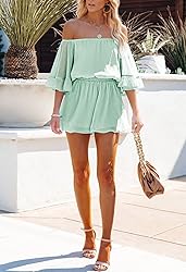 Fixmatti Women's Off The Shoulder Romper Shorts