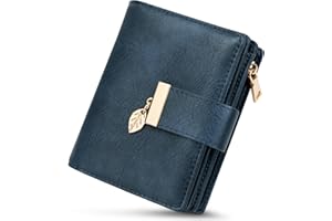 HUANLANG Small Wallets for Women RFID Blocking Leather Bifold Credit Card Holder Ladies Wallet Zipper Pocket with ID Window