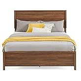 Queen Bed Frame with Headboard, Mid-Century Modern Queen-Size Bedframe with Wood Slat Support, Noise Free, No Box Spring Needed, 1000Lb Capacity, Easy Assembly, Brown Cherry