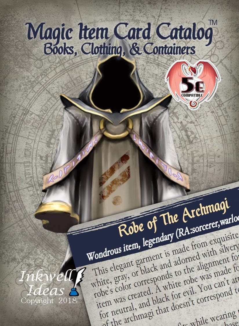 Inkwell Ideas Magic Item Card Catalog (5e): Books, Clothing, & Containers