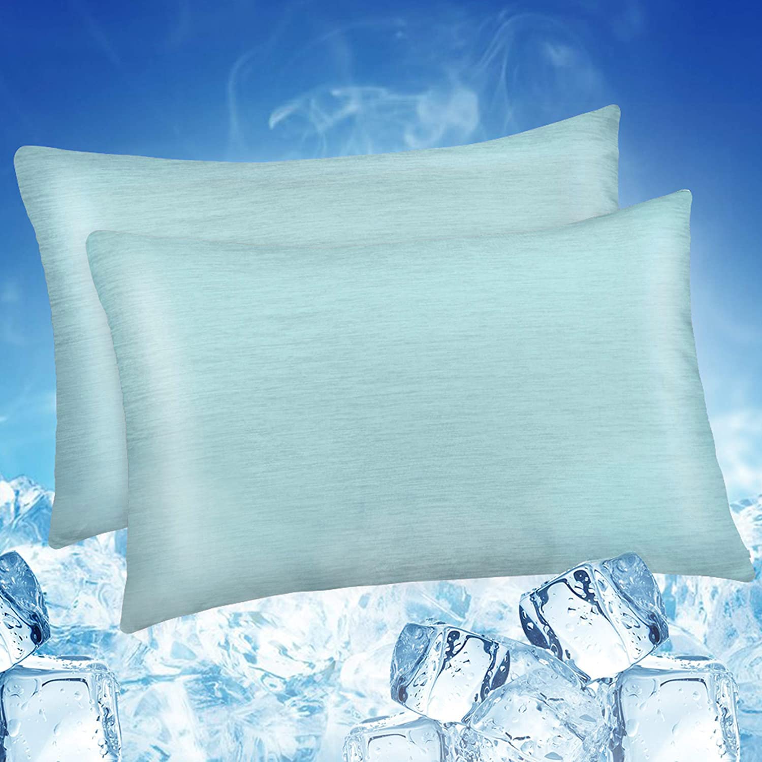 Luxear Cooling Pillowcases for Night Sweats, Cool Pillow Cases with Arc-chill 3.0 Cooling Fiber Q-Max 0.5, Double-Sided Design Soft and Breathable With Hidden Zipper, Machine Washable 50x75cm-Green