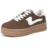 LUCKY STEP Women's Platform Fashion Sneakers Thick Sole Suede Faux Leather Classic Rubber Gum Sole Low Top Casual Walking Shoes