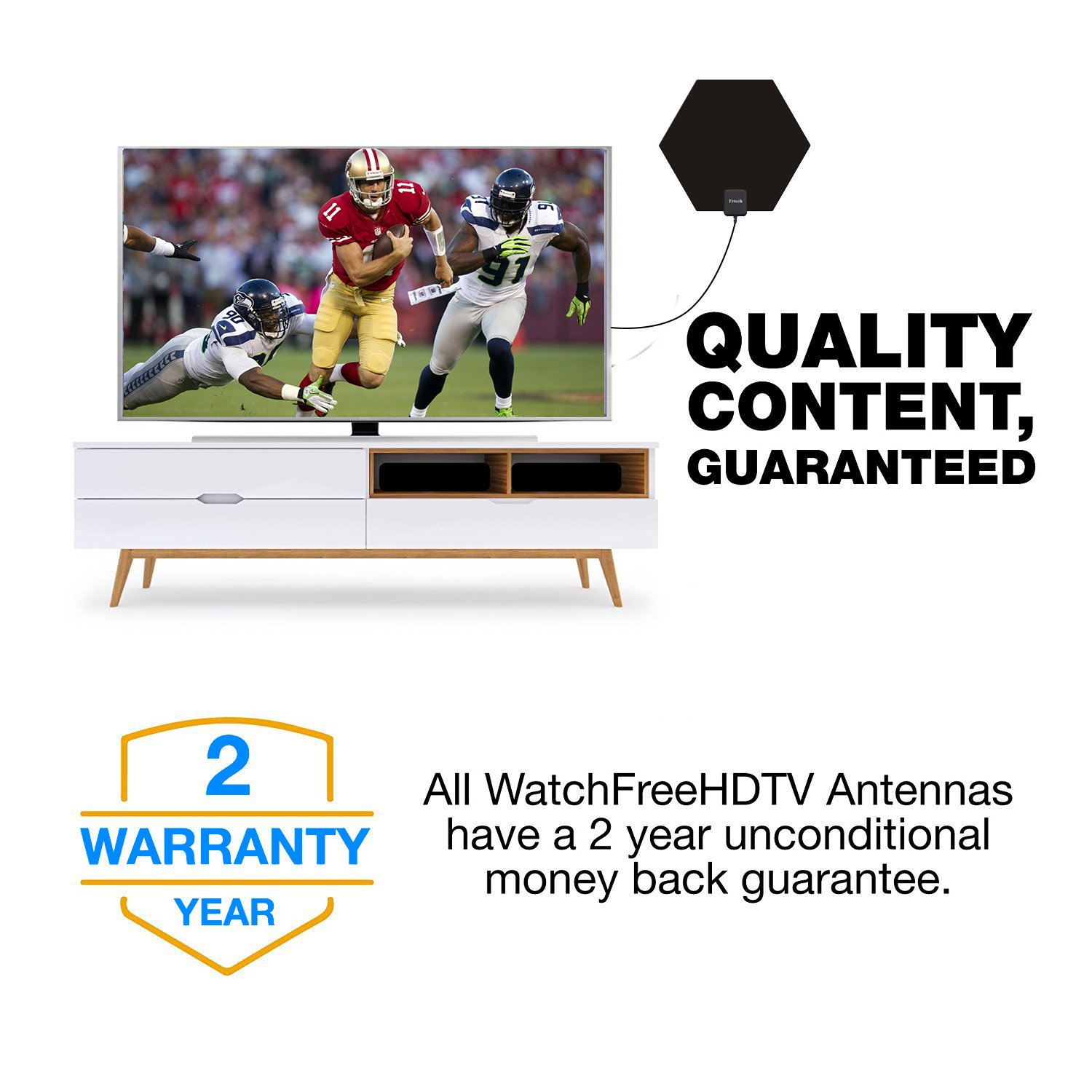 TV Antenna, LENPOW Best Indoor 1080P Amplified Digital TV Antenna 60 Mile Range with Detachable Amplifier Signal Booster, USB Power Adapter, 16.5Ft High Performance Coaxial Cable, Black