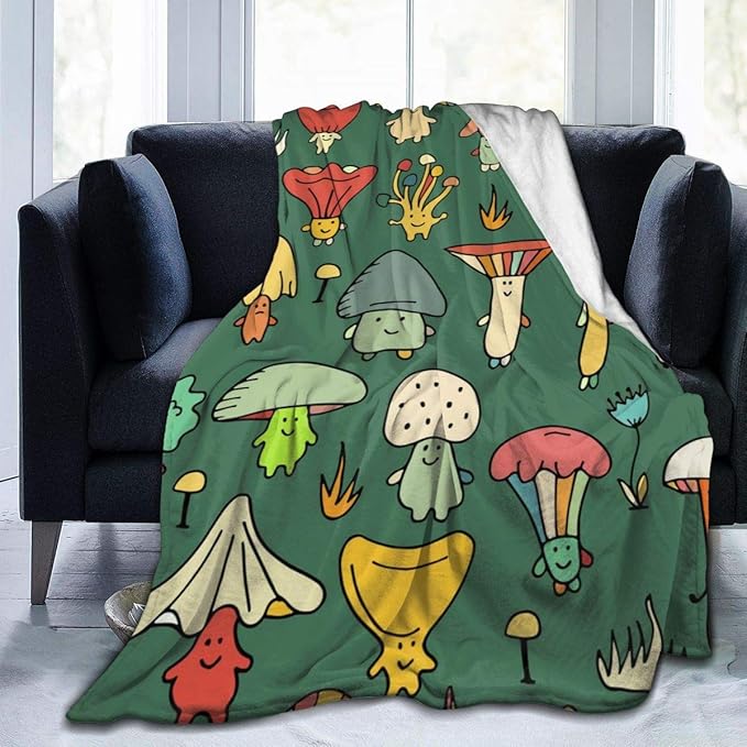 DIYABC Cute Mushroom Flannel Blanket Lightweight Cozy Bed